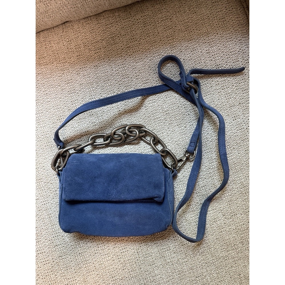 Free People Charlie Chain Crossbody Bag in Blue Suede Leather - Picture 2 of 9